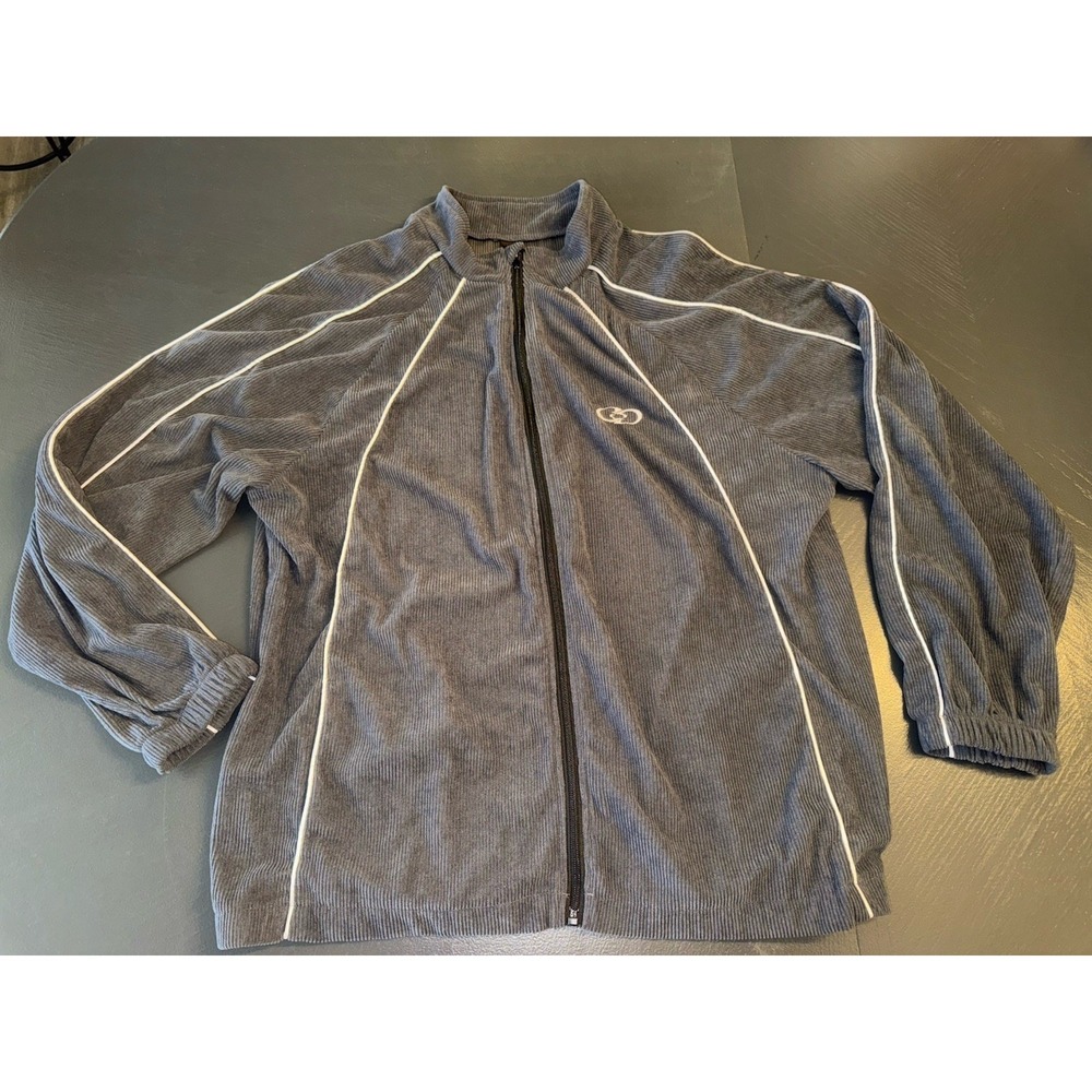 Manfinity Jacket‎ Mens XL Gray Full Zip Pockets Soft Corduroy Retro 70's Style